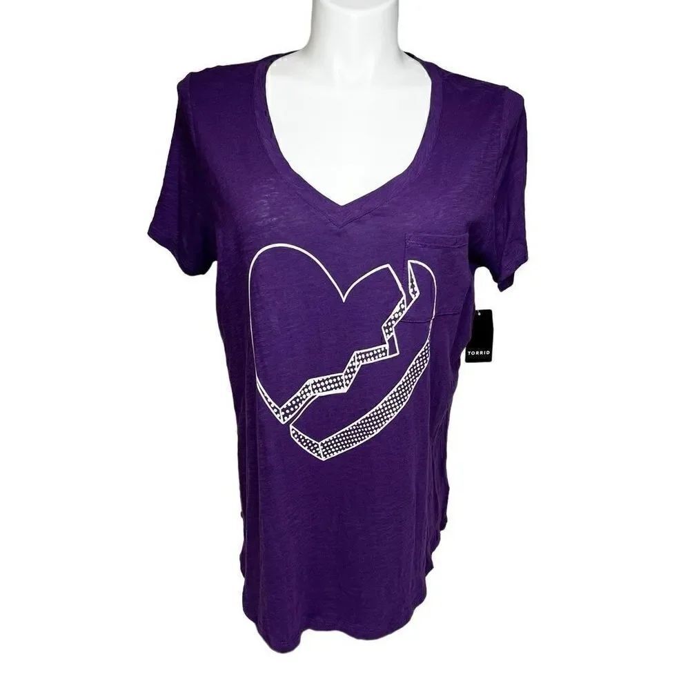 Torrid NWT classic fit purple half heart pocket T shirtโsizeโ1X